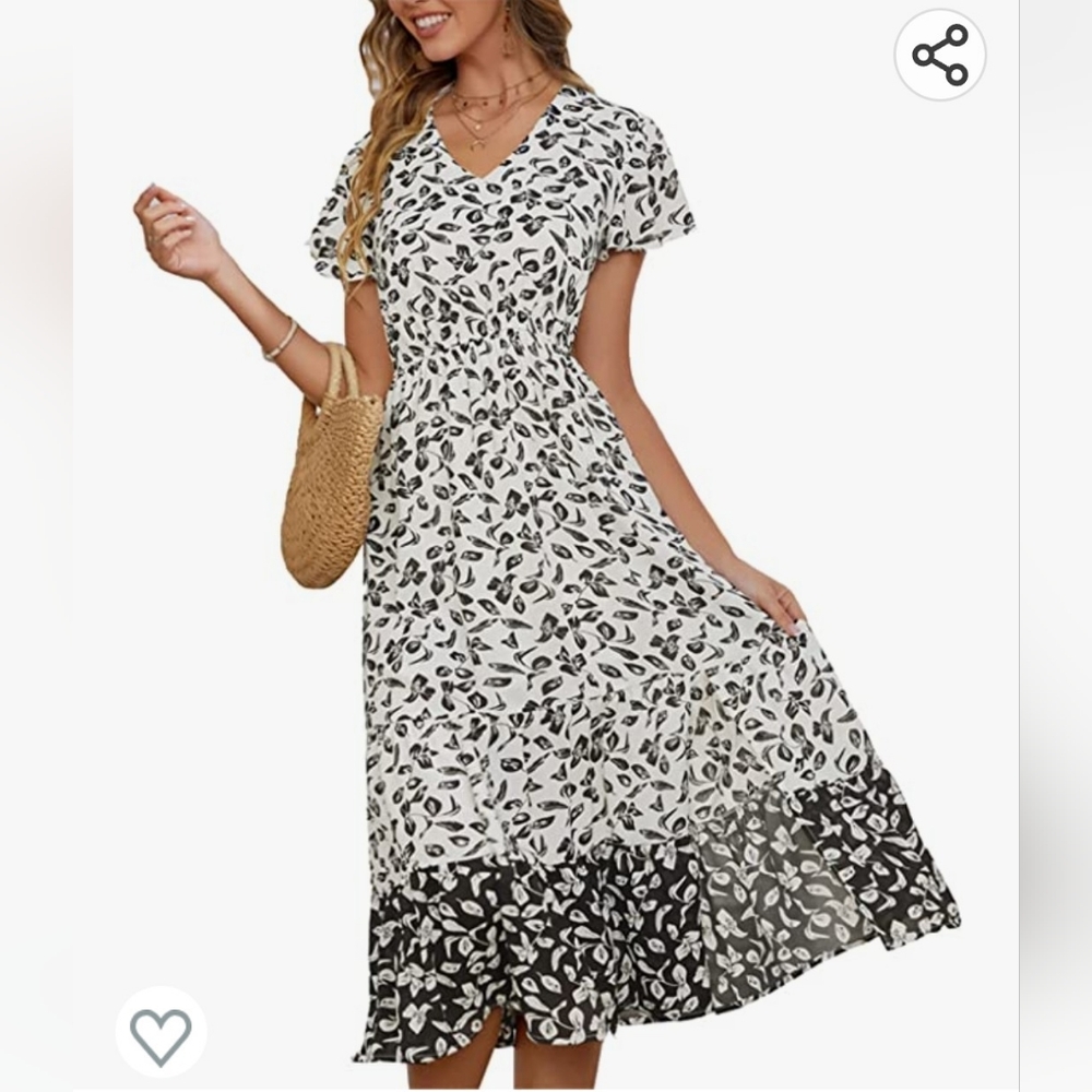 Women's Casual V Neck Floral Print Maxi Dress Size 2XL